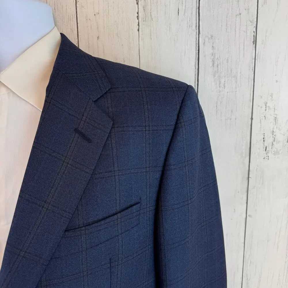 Hickey Freeman Windowpane Worsted Wool Single-Breasted Blazer Sport Size 39R